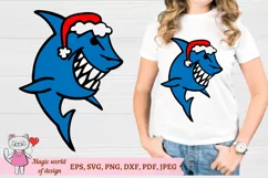 Christmas Shark with Santa hat svg, file for cutting Product Image 3
