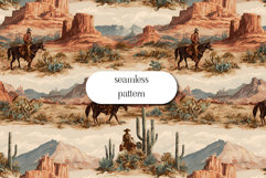 Western Desert Seamless Pattern Cowboy Landscape Art Product Image 1