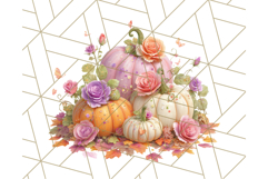 Pumpkin Clipart with Fall Flowers PNG Autumn Illustration Product Image 2