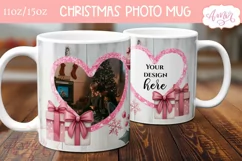 Pink Christmas photo mug wrap PNG Sublimation, festive mug Product Image 3