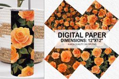 Orange Roses Flowers Digital Paper - Flowers Background Product Image 1