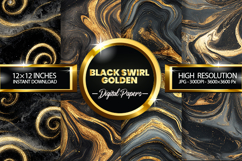 Black Swirl Golden Digital Papers - 04 Variations Product Image 1
