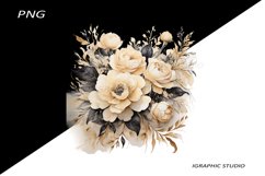 Black and Gold Flowers PNG, Watercolor Floral, Bouquet Product Image 1