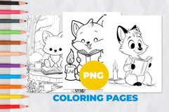 A cute fox is reading a book Coloring Pages | Coloring book Product Image 1