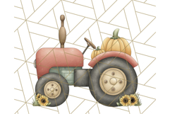 Fall Tractor Clipart PNG, Vintage Tractors With Pumpkins Product Image 2