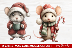 2 Christmas Cute Mouse Clipart | Adorable Holiday Mouse PNG Product Image 1