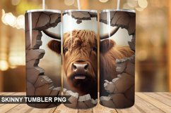 3D Highland Cow Cracked Hole PNG Tumbler Design Product Image 1