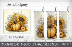 Pumpkin with sunflowers tumbler, Fall Autumn tumbler wrap Product Image 1