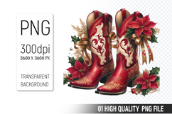 Watercolor Christmas Cowboy Boots Clipart PNG Bundle Product Image 12