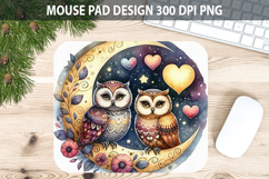 Watercolor Owl Mouse Pad Sublimation - Valentines PNG Product Image 1