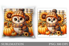 Fall Owl Pillow Design. Fall Pillow Sublimation Product Image 1