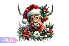 Christmas Floral Cow Sublimation - Clipart PNG Design Product Image 1