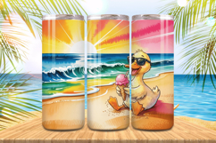 A cute goose enjoy ice-cream in beach Tumbler Wrap PNG Subli Product Image 1