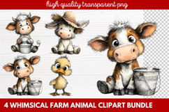 4 Whimsical Farm Animal Clipart | Cute Farm Animals PNG Set Product Image 1