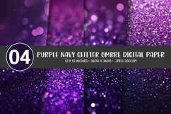 Purple Navy Glitter Ombre Digital Paper Product Image 1