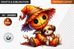 Cute Halloween Scarecrow Clipart, puppy clipart, Autumn PNG Product Image 1