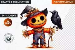 Cute Halloween Scarecrow Clipart, raven clipart, Autumn PNG Product Image 1