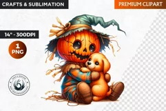 Cute Halloween Scarecrow Clipart, puppy clipart, Autumn PNG Product Image 1