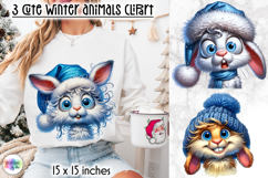 Cute Winter Animals in Blue Hat Clipart, Funny Bunny PNG Product Image 1
