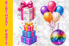 Birthday Accessories Clipart, Party Gift Boxes &amp; Balloons Product Image 1