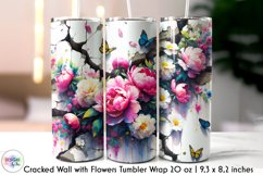 3D Cracked Wall Flowers Tumbler Wrap, Floral Tumbler Design Product Image 1