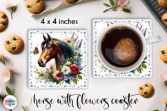 Watercolour Horse Coaster, Horse with Flowers Coaster Print Product Image 1