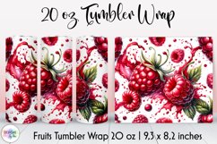 Raspberries Tumbler Wrap Design, Summer Berries Tumbler PNG Product Image 1