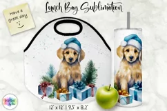 Watercolour Puppy Lunch Bag Print | Christmas Lunch Bag Product Image 1