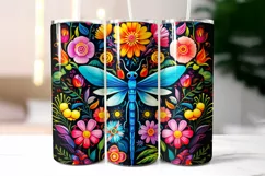 Folk Dragonfly with Flowers Tumbler Wrap Sublimation Product Image 2