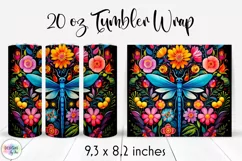 Folk Dragonfly with Flowers Tumbler Wrap Sublimation Product Image 1