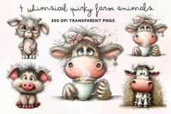 Whimsical Quirky Farm Animals Clipart PNG Product Image 1