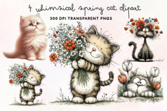 Whimsical Spring Cat Clipart PNG Product Image 1