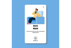 Sick Man With Runny Nose Sit In Armchair Vector Product Image 1