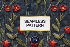 Embroidered Denim Digital Paper| Sunflower Denim Pattern Product Image 3