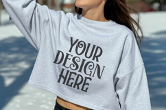 Sport Grey Gildan 18000 Mockup, Sweatshirt Crewneck Mockups Product Image 1
