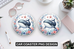 Dolphin Flower Car Coaster Sublimation| Animal Coaster PNG Product Image 1