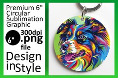 Playful Dog Round Design Keychain Sublimation Art Product Image 1