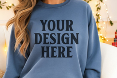 Gildan 18000 Indigo Blue Mockup , Crewneck Sweatshirt Boho Product Image 1