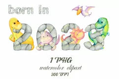 dinosaur baby .Born in 2023, watercolor dino clipart, transp Product Image 1