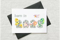 dinosaur baby .Born in 2023, watercolor dino clipart, transp Product Image 3