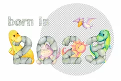 dinosaur baby .Born in 2023, watercolor dino clipart, transp Product Image 4