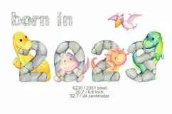 dinosaur baby .Born in 2023, watercolor dino clipart, transp Product Image 2