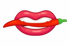 Woman's mouth with red hot pepper in teeth, red lips SVG Product Image 1