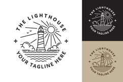 Line art lighthouse logo with clouds and waves. Product Image 1