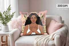 Afro Girl /Woman braided hair Pillow Design, Black Queen PNG Product Image 1