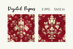 Red Toile de Jouy Digital Paper Kit Rococo Patterns Product Image 2