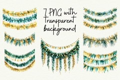Vintage Christmas Garland Clipart Retro Christmas PNG Product Image 1