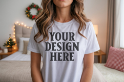 Bella Canvas 3001 White Christmas Shirt Mockup, Trandy Product Image 1