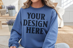 Gildan 18000 Indigo Blue Mockup , Crewneck Sweatshirt Boho Product Image 1
