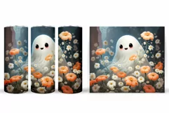 Cute Ghost Tumbler Sublimation. Ghost Flowers Tumbler Design Product Image 2